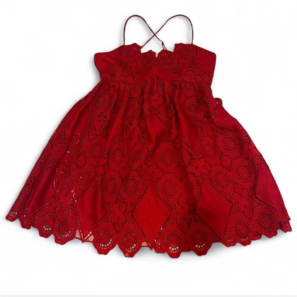 Maeve Anthropologie Red Lace Summer Moon Dress Womens  Strappy babydoll 12 - Picture 2 of 6